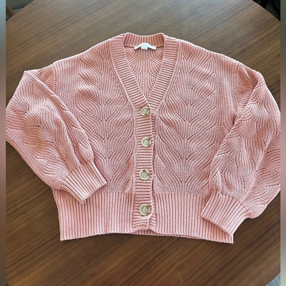 LOFT 100% Cotton Twisted Ribbed Chunky Button Down Cardigan Sweater Large
